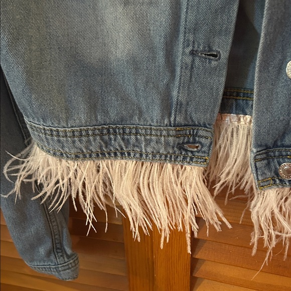 Guess Blue Jean Jacket with White Fringe - Picture 6 of 11